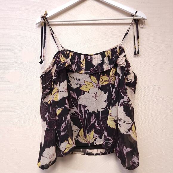 Ella Moss Blouse Size M Floral Sheer Lightweight Crop Cold Shoulder Wide Neck - Picture 9 of 13